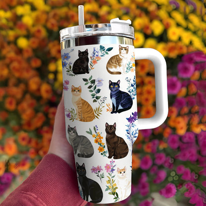 Charming Floral Cats 40 oz Tumbler