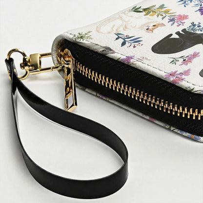 Cat Lover Leather Wallet Charming Floral Cats