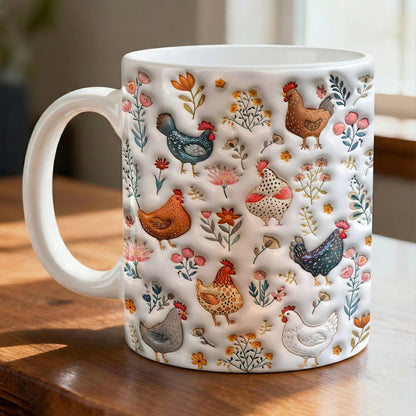 Chicken Ceramic Mug Cute Floral Chickens