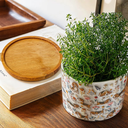 Beagle Flat Print Ceramic Plant Pot Happy Field Flowers
