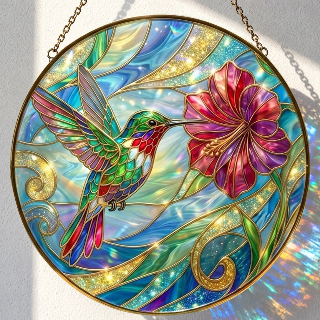 Vibrant Hummingbird Round 3D Glass Suncatcher – Bird Lover Gift & Window Décor