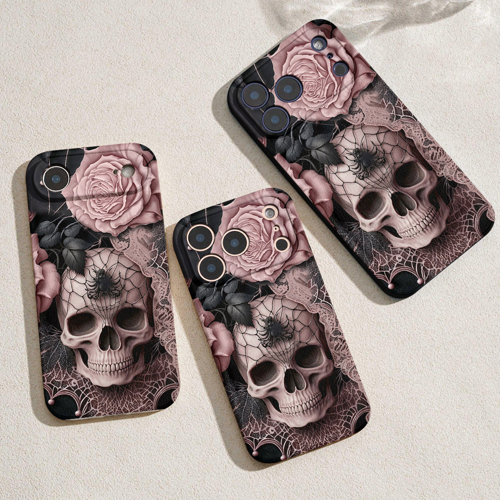 Skull Leather Phone Case Rose Beneath the Web