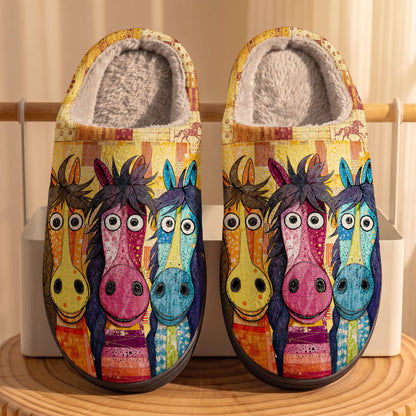 Whimsical Horses Fleece Lined Slippers