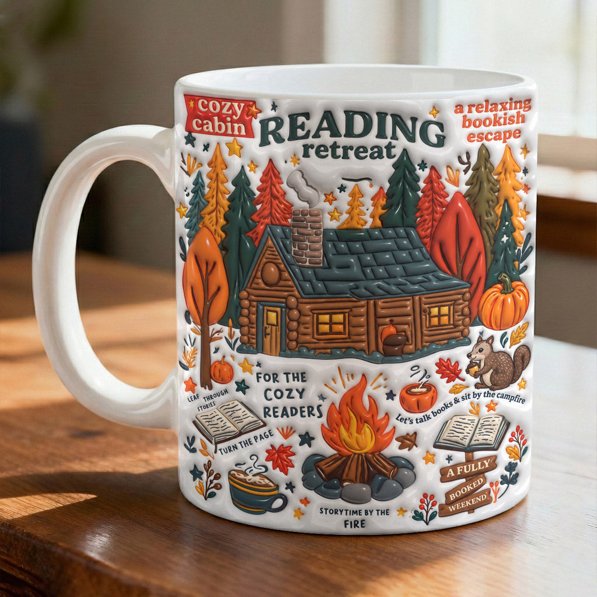 Book Ceramic Mug Autumn Cabin Bookish Escape