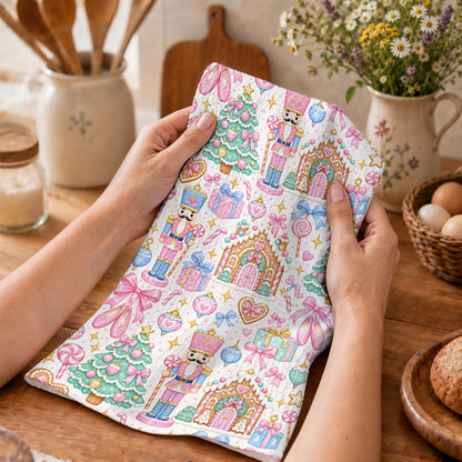 Christmas Kitchen Towel Pink Nutcracker Wonderland