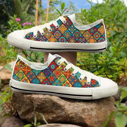Mandala Women's Low Top Shoes Mandala Flower Blocks