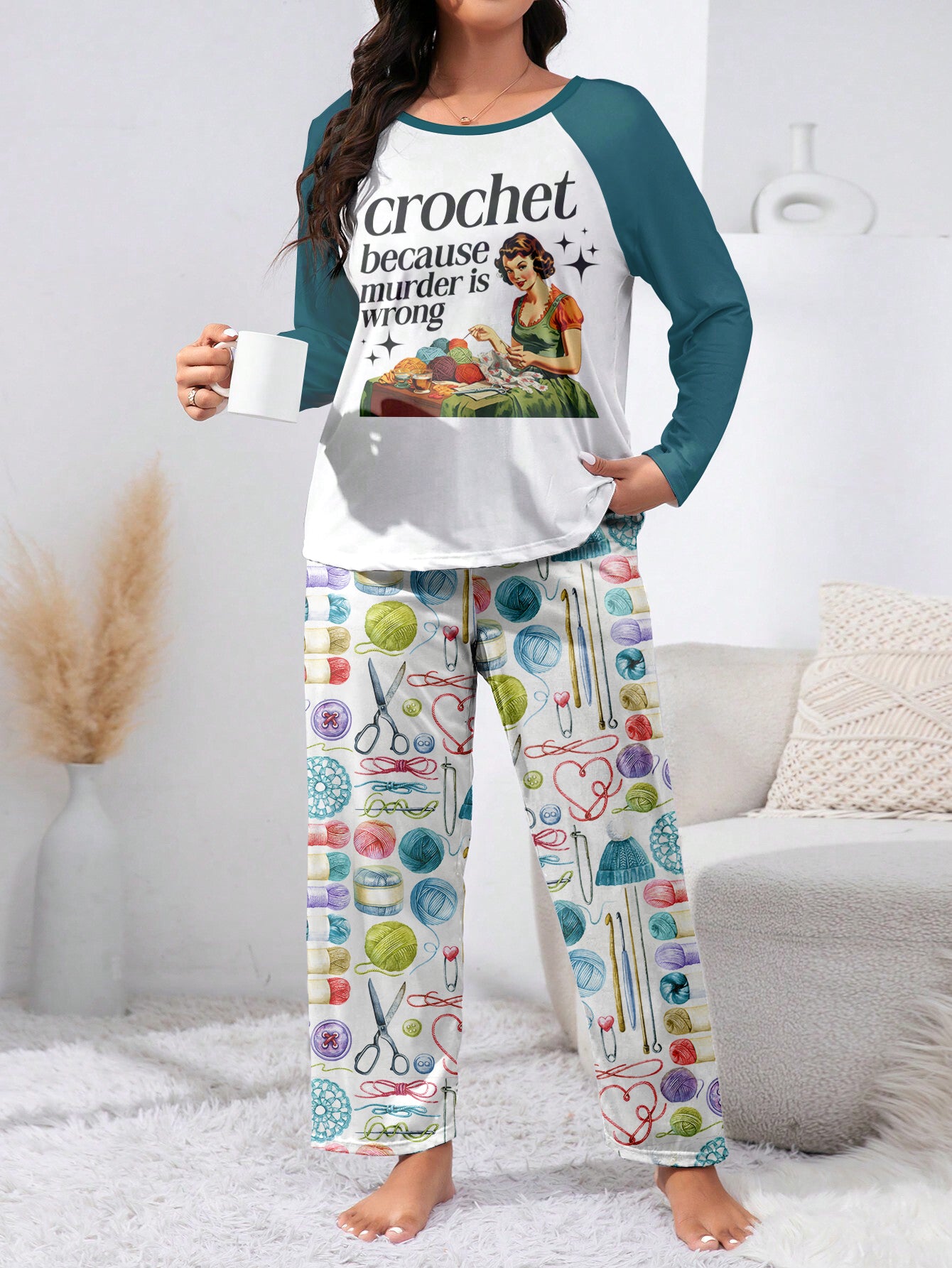 Crochet Lover Raglan Lounge Pajamas Crochet Because Mur-der Is Wrong