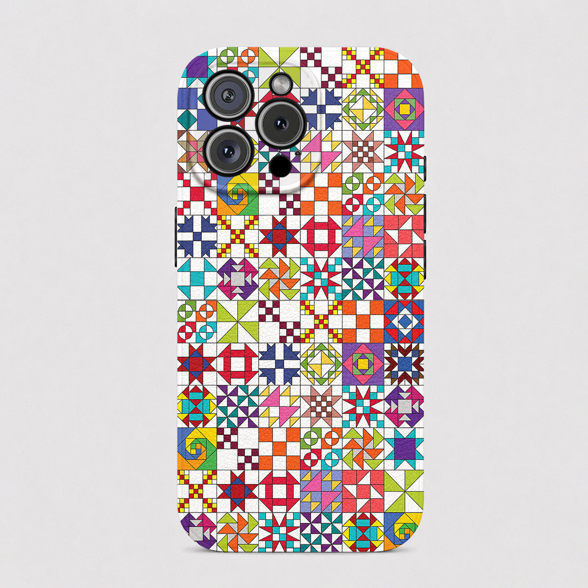 Sewing Lover Leather Phone Case Colorful Quilt Blocks
