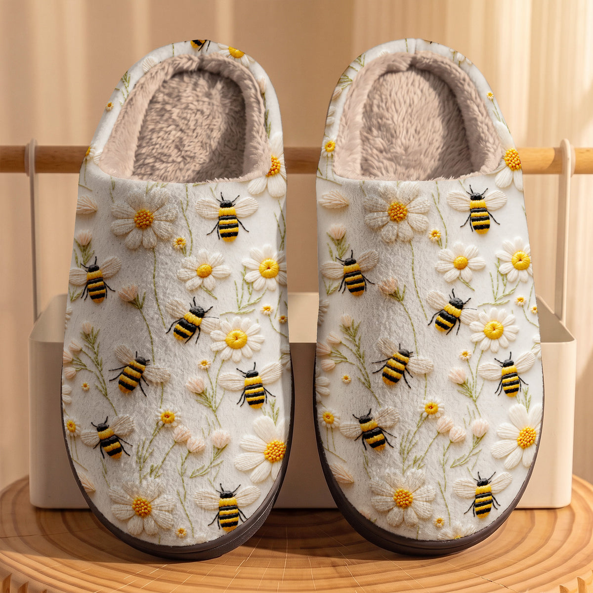 Bee Fleece Lined Slippers Honeybee Daisy Meadow