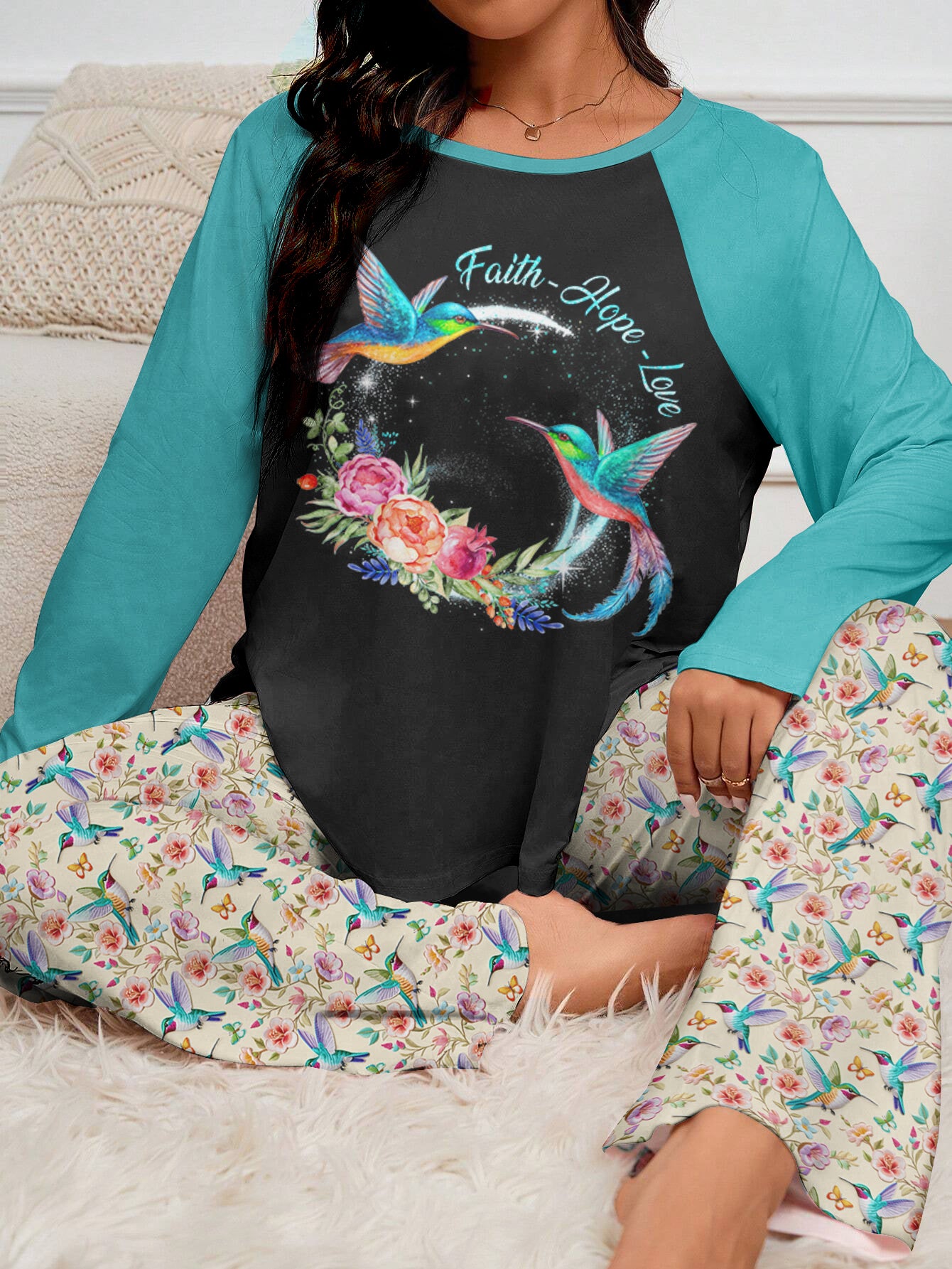 Hummingbird Raglan Lounge Pajamas Faith Hope Love