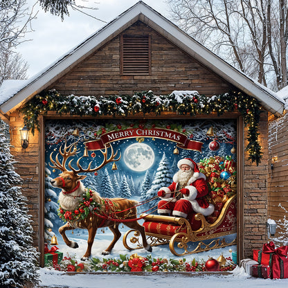 Christmas Garage Door Banner Decoration - Santa’s Sleigh Ride Spreading Cheer on a Winter’s Eve