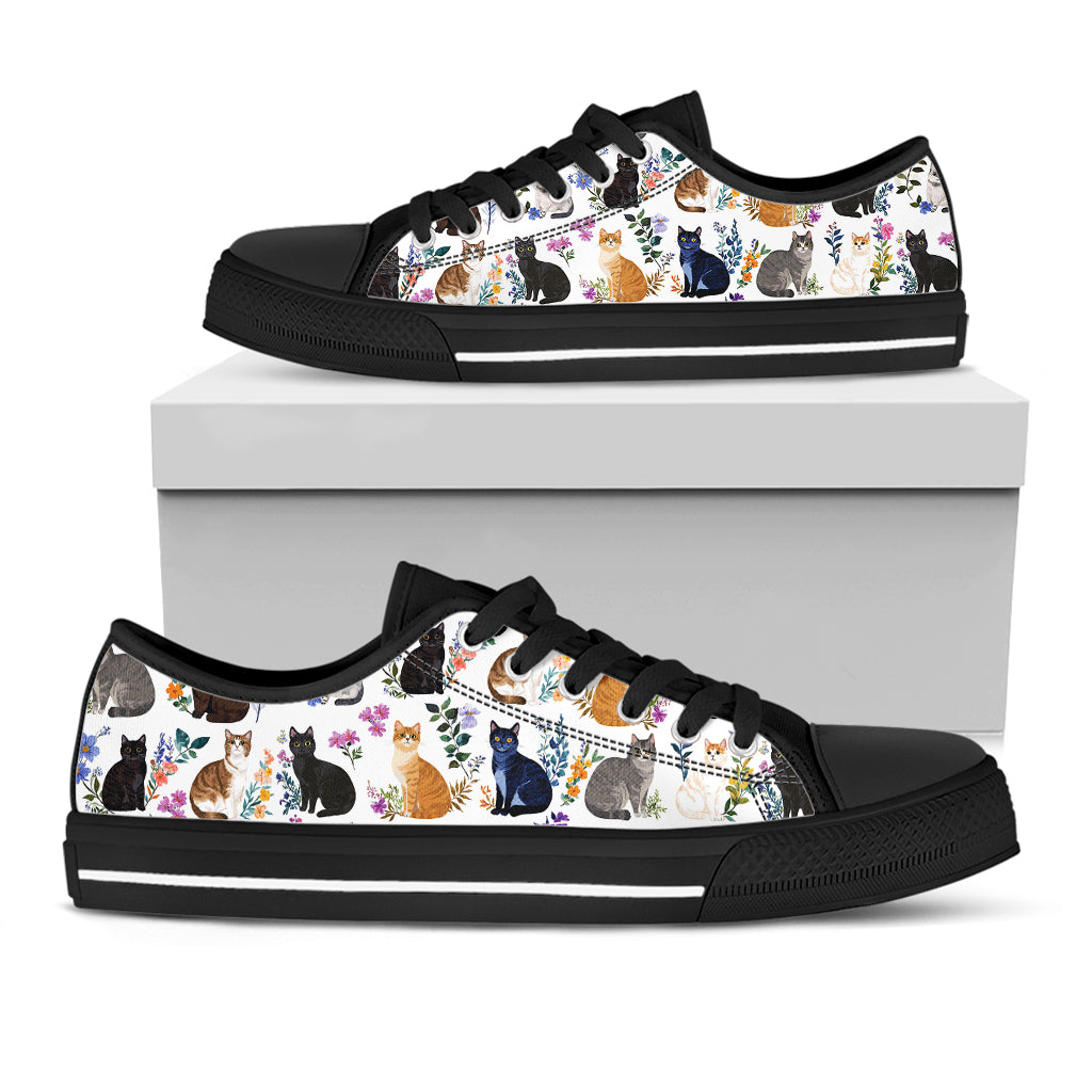 Cat Women's Low Top Shoes Charming Floral Cats