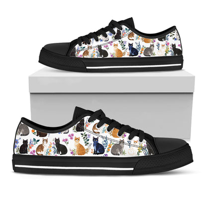 Cat Women's Low Top Shoes Charming Floral Cats