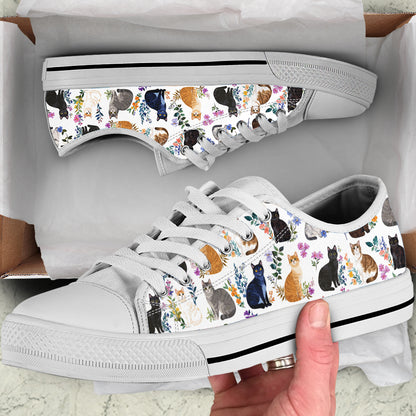 Cat Women's Low Top Shoes Charming Floral Cats