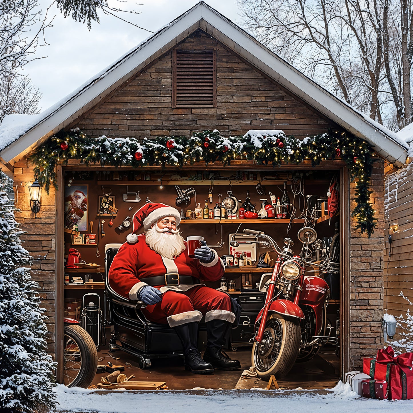 Christmas Garage Door Banner Decoration - Santa’s Workshop Motors – Fast. Festive. Fearless.
