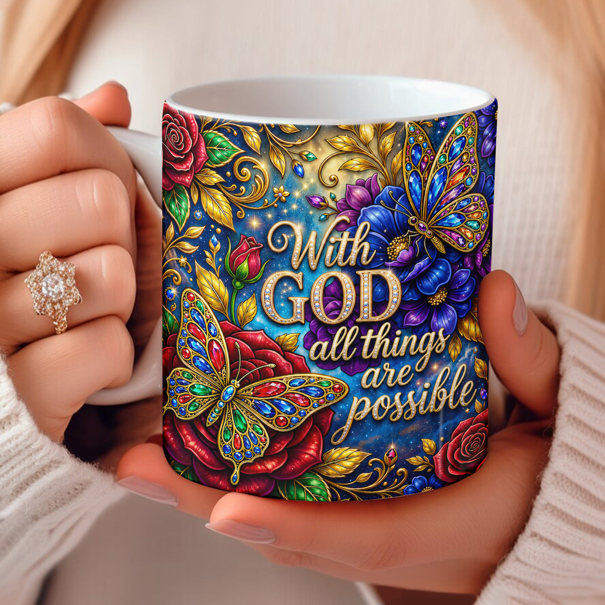 Butterfly Ceramic Mug With God All Things Are Possible