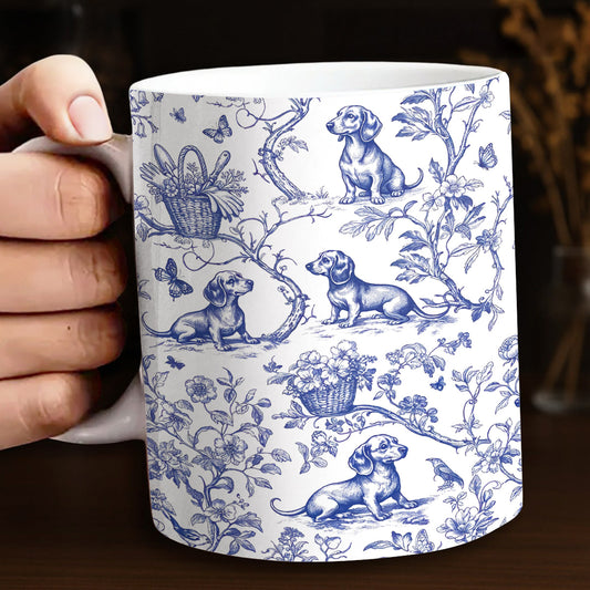 Dachshund Ceramic Mug Blue Blossom Dachshund Toile