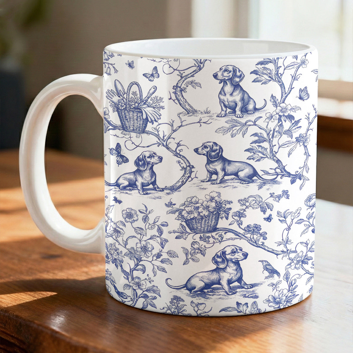 Dachshund Ceramic Mug Blue Blossom Dachshund Toile