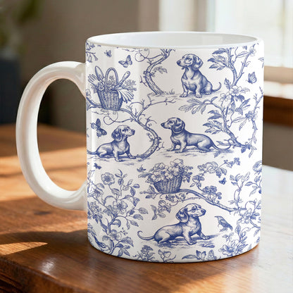 Dachshund Ceramic Mug Blue Blossom Dachshund Toile