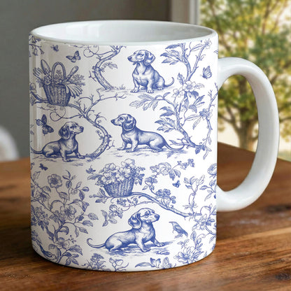Dachshund Ceramic Mug Blue Blossom Dachshund Toile