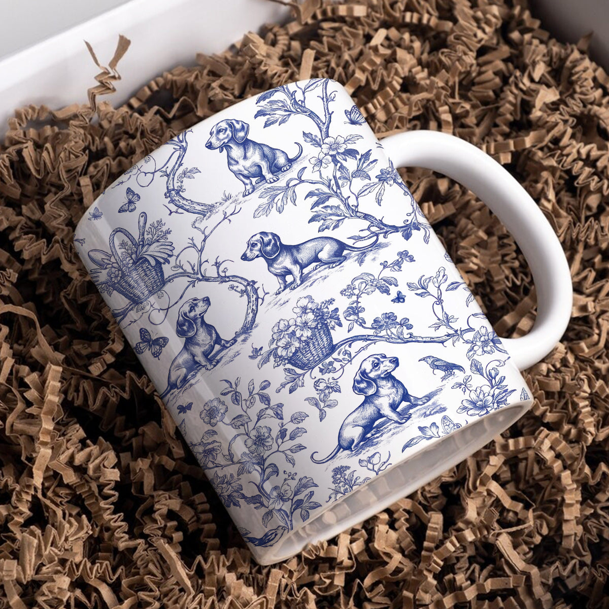 Dachshund Ceramic Mug Blue Blossom Dachshund Toile