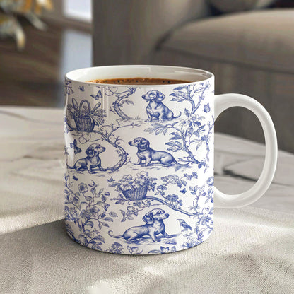Dachshund Ceramic Mug Blue Blossom Dachshund Toile