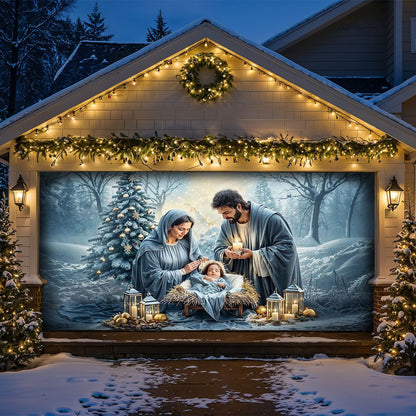 Winter Garage Door Banner Decoration -  Silent Night Nativity