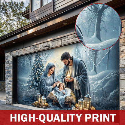 Winter Garage Door Banner Decoration -  Silent Night Nativity