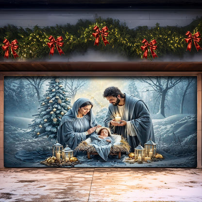 Winter Garage Door Banner Decoration -  Silent Night Nativity
