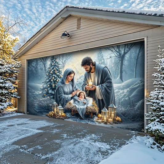 Winter Garage Door Banner Decoration -  Silent Night Nativity