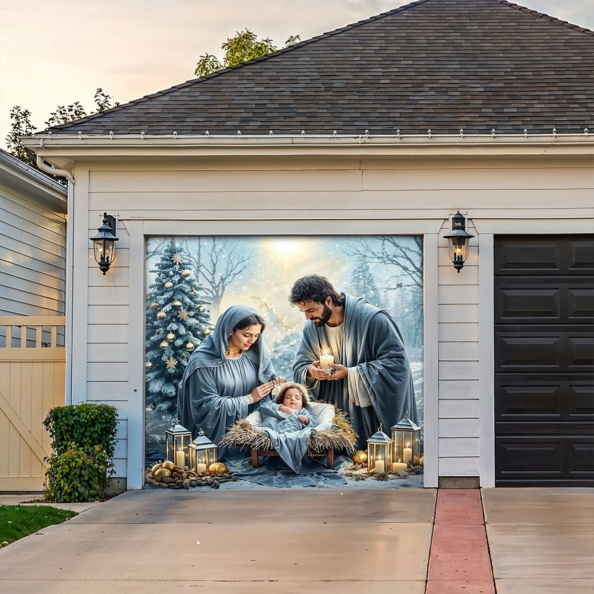 Winter Garage Door Banner Decoration -  Silent Night Nativity