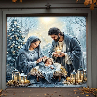 Winter Garage Door Banner Decoration -  Silent Night Nativity