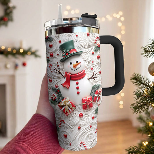 Snowman Christmas 40 oz Tumbler 3D Effect Frosty’s Christmas Whirl