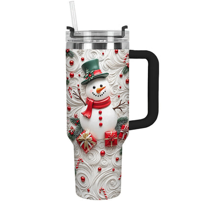 Snowman Christmas 40 oz Tumbler 3D Effect Frosty’s Christmas Whirl