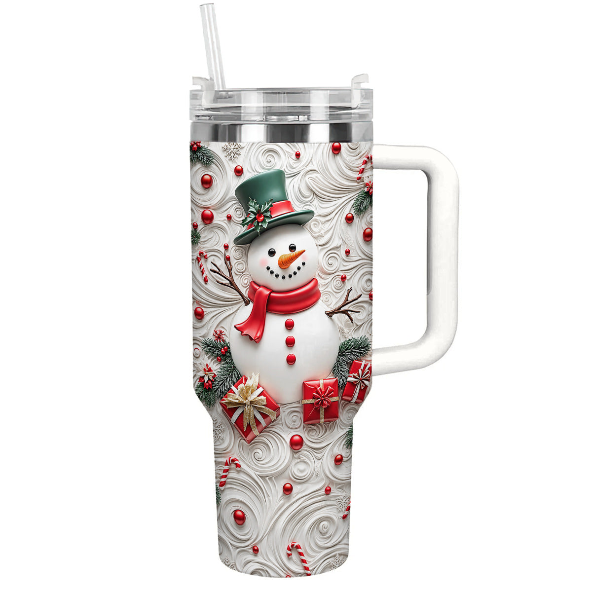 Snowman Christmas 40 oz Tumbler 3D Effect Frosty’s Christmas Whirl