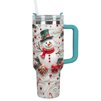 Snowman Christmas 40 oz Tumbler 3D Effect Frosty’s Christmas Whirl