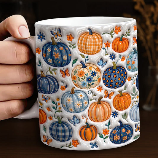 Fall Cottagecore Ceramic Mug Vibrant Autumn Patchwork Pumpkin Garden