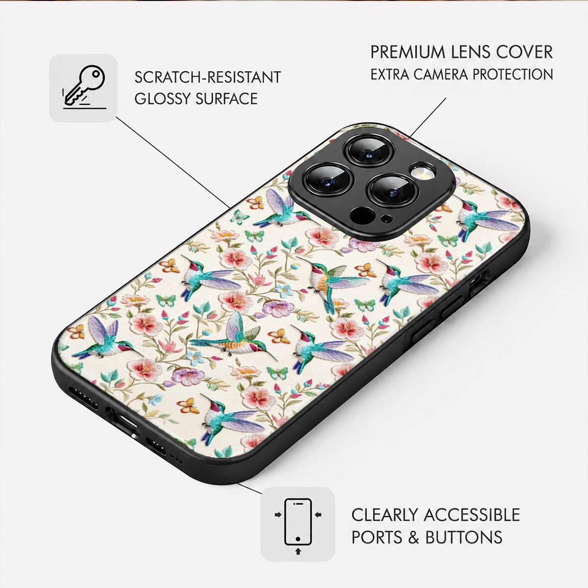 Nature Garden Lovers Phone Case Hummingbird Floral Garden Grace