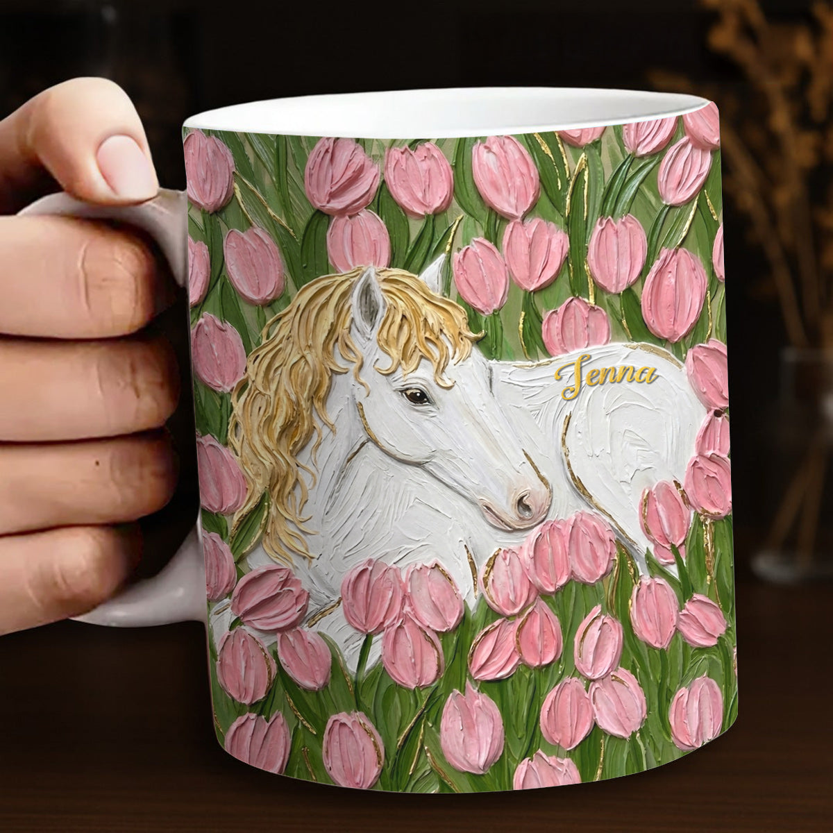 Personalized Horse Ceramic Mug Tulip Meadow Horse