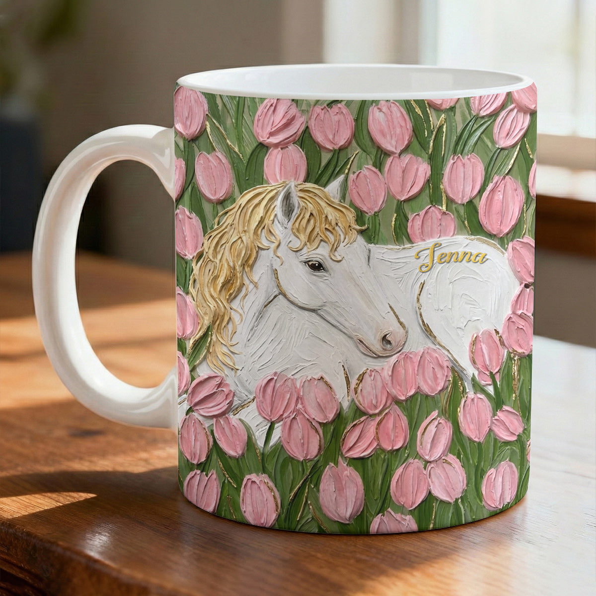 Personalized Horse Ceramic Mug Tulip Meadow Horse