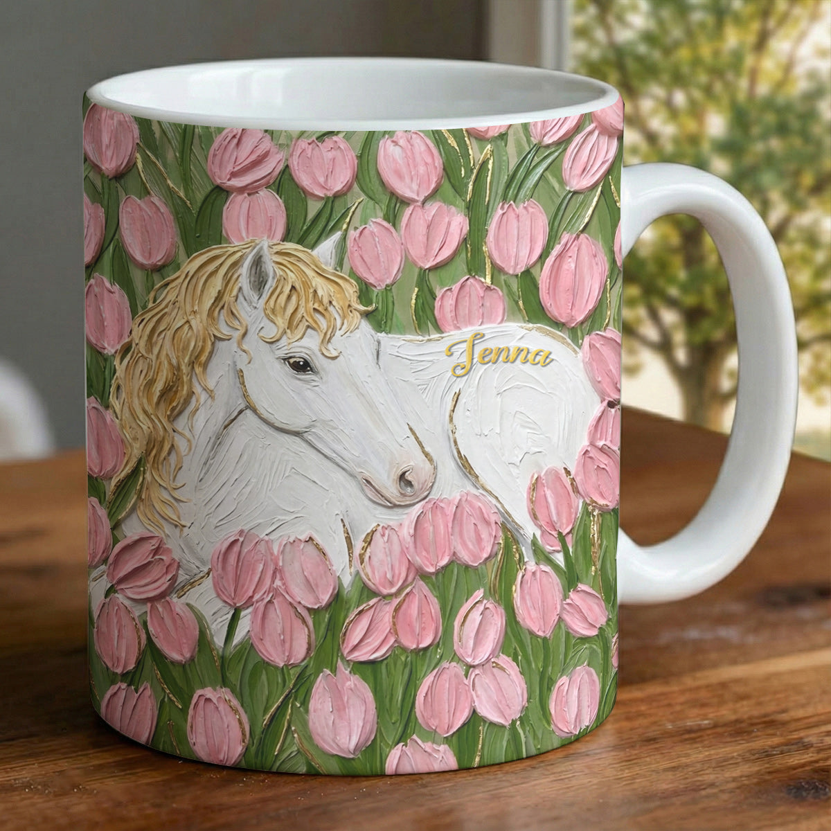 Personalized Horse Ceramic Mug Tulip Meadow Horse