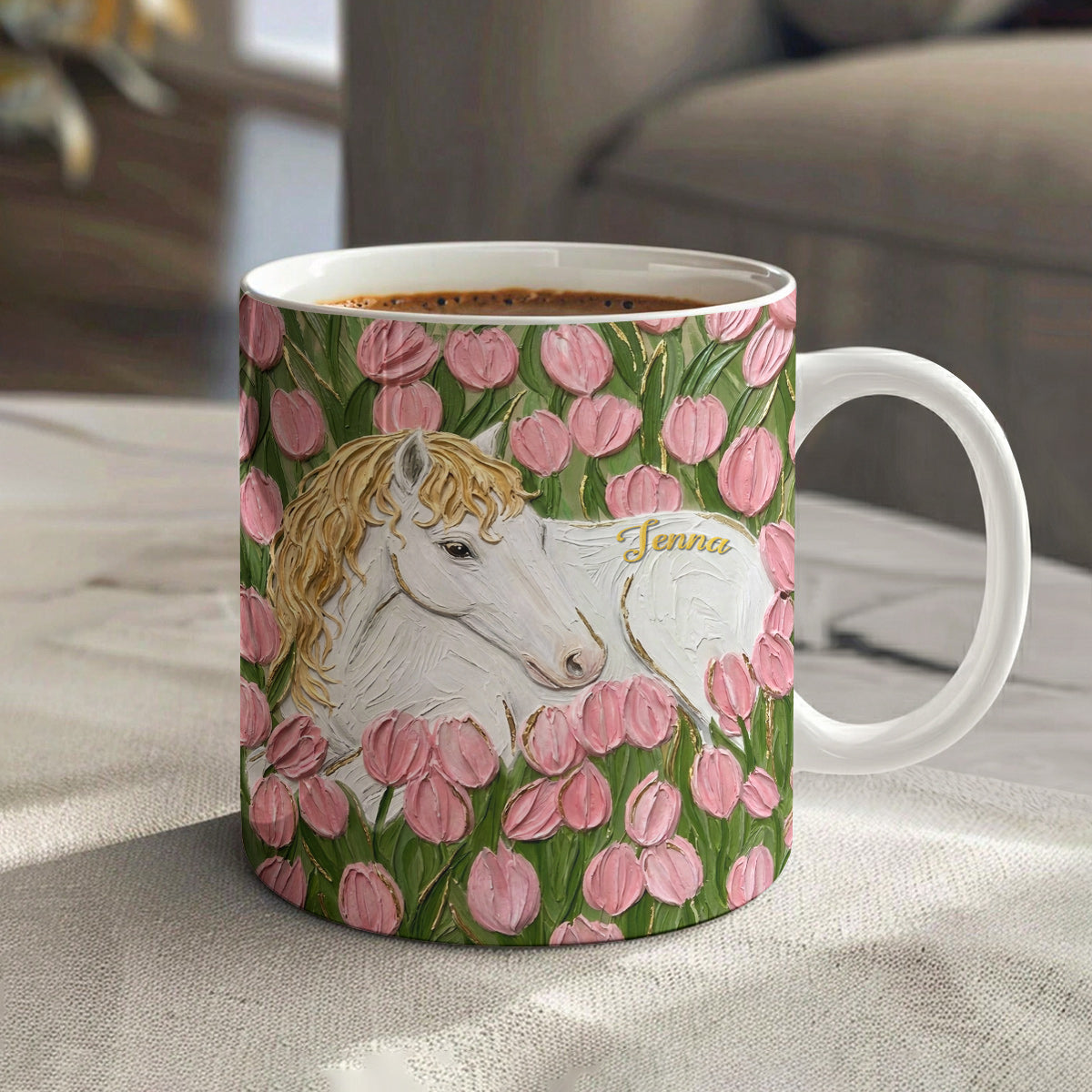 Personalized Horse Ceramic Mug Tulip Meadow Horse