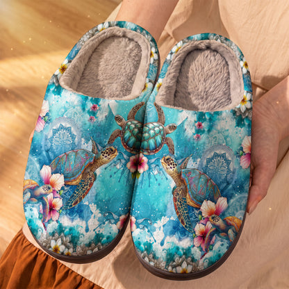 Floral Turtles Fleece Lined Slippers