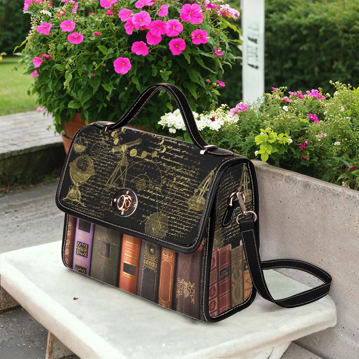 Book Satchel Handbag Old Books Galileo Manuscript Black