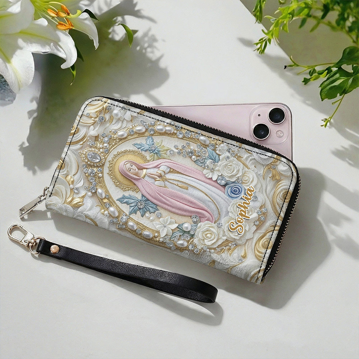 Graceful Mary Leather Wallet 3D Personalized Faith & Grace