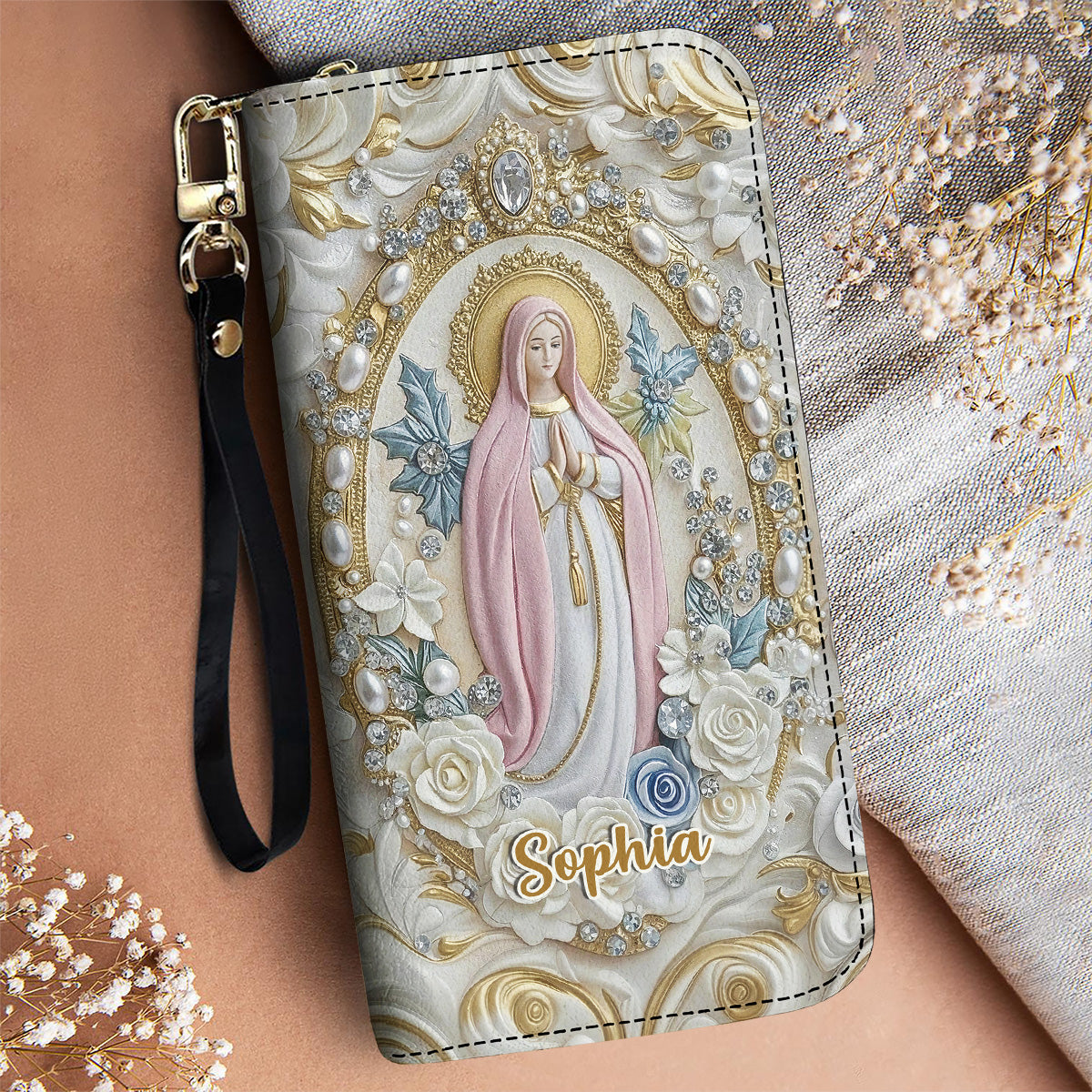 Graceful Mary Leather Wallet 3D Personalized Faith & Grace