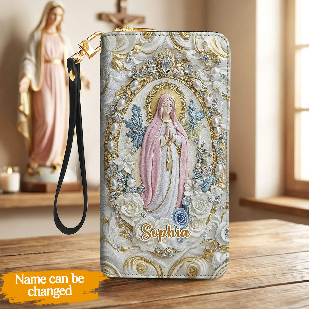 Graceful Mary Leather Wallet 3D Personalized Faith & Grace