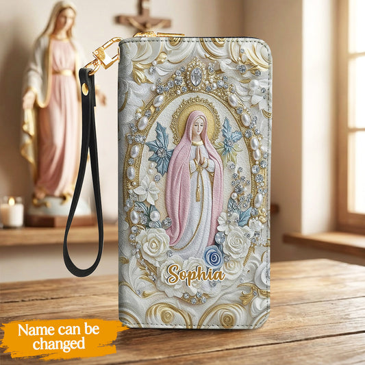 Graceful Mary Leather Wallet 3D Personalized Faith & Grace