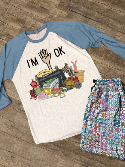 Sewing Lover Raglan Lounge Pajamas I'm OK Quilt Blocks