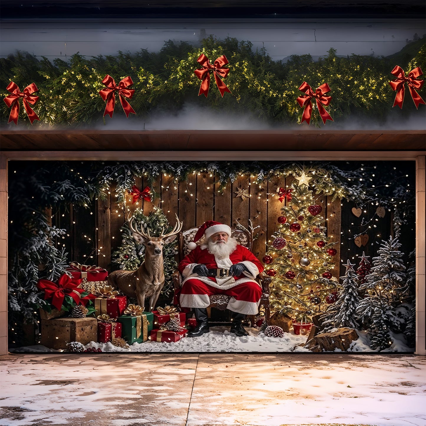 Christmas Garage Door Banner Decoration -  Sparkling Reindeer Gift Magic